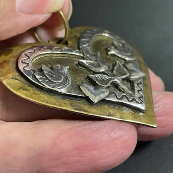 Vintage RARE Retired Jeep Collins Brass & Sterling Handmade Dove Heart Pendant - Picture 5 of 13